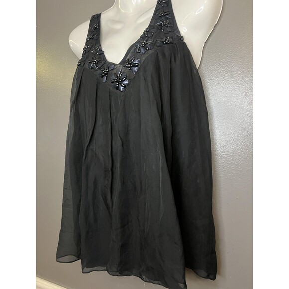 Rebecca Taylor Shirt Womens 6 Black Silk Beaded Embellished Flowy Tank Top - Picture 4 of 9